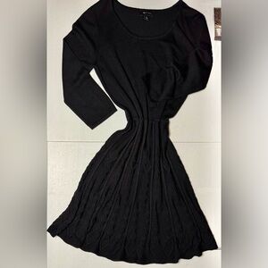 AB Studio Black Long-Sleeve Knit Midi Dress